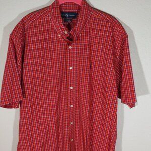 Polo Ralph Lauren Red Plaid Short Sleeve Button Up with Blue Pony Size M